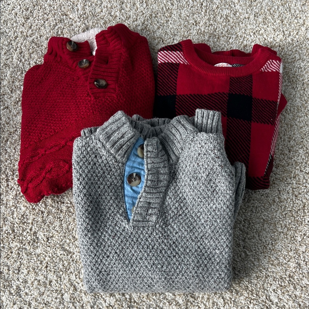 Cat & Jack Red and Gray Kids Sweater Trio